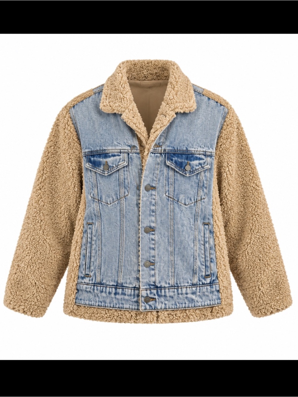 Anthropologie BLANKNYC Jeans Jacket Large Denim Sherpa Oversized Jean Fleece EUC